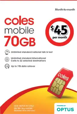 Coles Coles Mobile $45 Month-to-month SIM offer