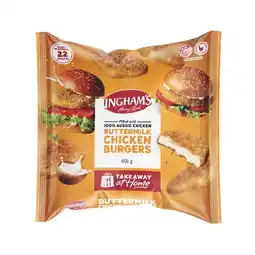 Woolworths Ingham’s Original or Spicy Buttermilk Chicken Burgers 600g offer