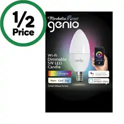 Woolworths Mirabella Genio Wi-Fi Dimmable 5W LED Candle Small Edison Screw Pk 1 offer