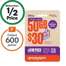 Woolworths amaysim $30 eSIM Starter Pack^ offer