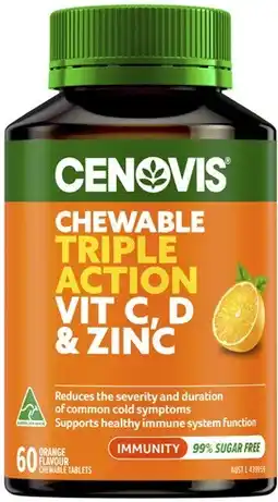 Coles Cenovis Chewable Triple Action Vitamin C, D & Zinc Tablets 60 Pack^ offer