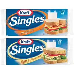 Woolworths Kraft Singles Original or Light Cheese Slices 432g – From the Fridge offer