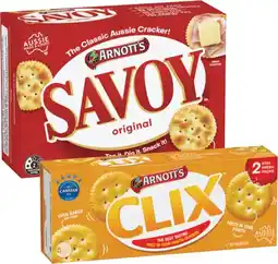 Coles Arnott's Clix or Savoy Crackers 225g-250g offer