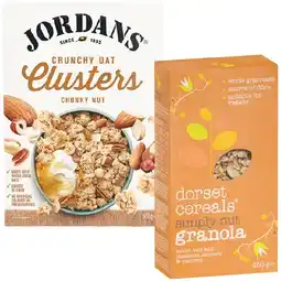 Woolworths Jordans Muesli, Clusters or Granola 500-750g, or Dorset Granola 450g offer