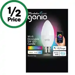 Woolworths Mirabella Genio Wi-Fi Dimmable 5W LED Candle Bayonet Cap Pk 1 offer
