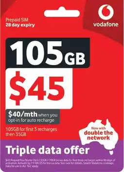 Coles Vodafone $45 Prepaid Plus Starter Pack offer