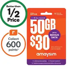 Woolworths amaysim $30 Starter Pack^ offer