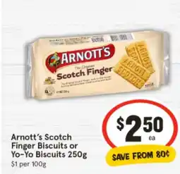 IGA Arnott's scotch finger biscuits or yo-yo biscuits offer
