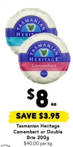 Drakes Tasmanian heritage camembert or double offer