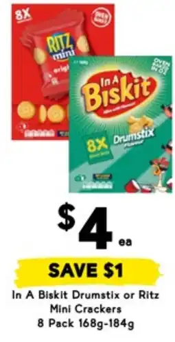 Drakes Biskit drumstix or ritz mini crackers offer