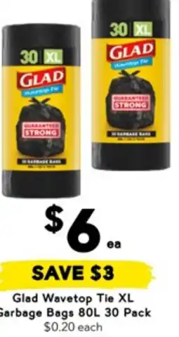 Drakes Glad wavetop tie xl garbage bags offer