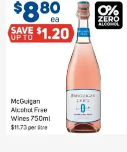 Foodland Mcguigan alcohol free wines offer