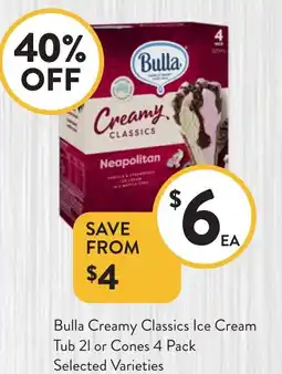 Foodworks Bulla Creamy Classics Ice Cream Tub offer