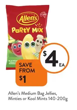Foodworks Allen's Medium Bag Jellies, Minties or Kool Mints offer