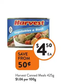 Foodworks Harvest Canned Meals offer
