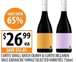Supabarn CURTIS SMALL BATCH DURIFF & CURTIS MCLAREN VALE GRENACHE SHIRAZ SELECTED VARIETIES offer