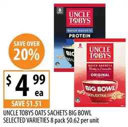 Supabarn Uncle tobys oats sachets big bowl offer