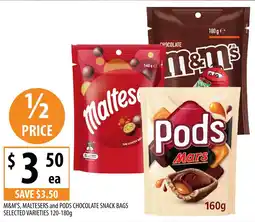 Supabarn M&M'S, MALTESERS and PODS CHOCOLATE SNACK BAGS offer