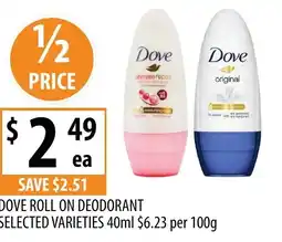 Supabarn Dove roll on deodorant offer
