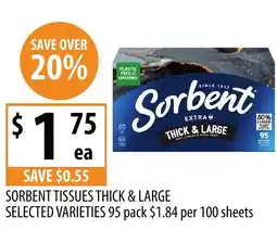 Supabarn Sorbent tissues thick & large offer
