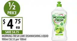 Supabarn Morning fresh lime dishwashing liquid offer