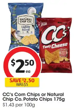 Coles CC's Corn Chips or Natural Chip Co. Potato Chips offer
