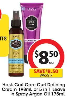 Coles Hask Curl Care Curl Defining Cream or 5 in 1 Leave in Spray Argan Oil offer