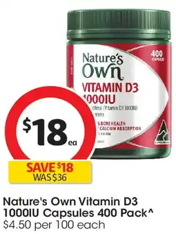 Coles Nature's Own Vitamin D3 1000IU Capsules offer