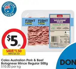 Coles Coles Australian Pork & Beef Bolognese Mince Regular offer