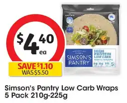 Coles Simson's Pantry Low Carb Wraps offer