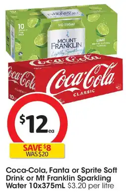 Coles Coca-Cola, Fanta or Sprite Soft Drink or Mt Franklin Sparkling Water offer