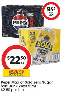 Coles Pepsi Max or Solo Zero Sugar Soft Drink offer