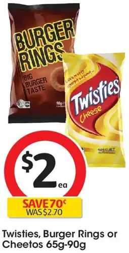Coles Twisties, Burger Rings or Cheetos offer