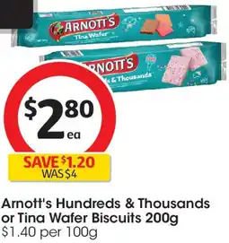 Coles Arnott's Hundreds & Thousands or Tina Wafer Biscuits offer