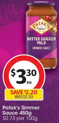 Coles Patak's Simmer Sauce offer