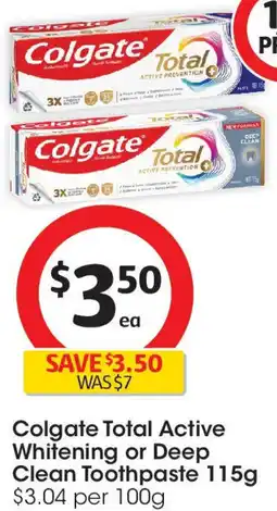 Coles Colgate Total Active Whitening or Deep Clean Toothpaste offer