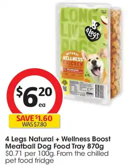 Coles 4 Legs Natural + Wellness Boost Meatball Dog Food Tray offer