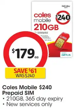 Coles Coles Mobile $240 Prepaid SIM offer