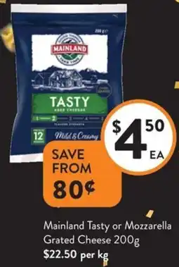 Foodworks Mainland Tasty or Mozzarella Grated Cheese offer
