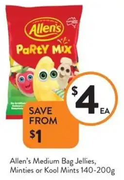 Foodworks Allen's Medium Bag Jellies, Minties or Kool Mints offer