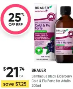 BIG W Brauer sambucus black elderberry cold & flu forte for adults offer