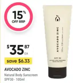 BIG W Avocado zinc natural body sunscreen offer