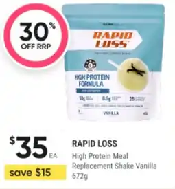 BIG W Rapid loss high protein meal replacement shake vanilla offer