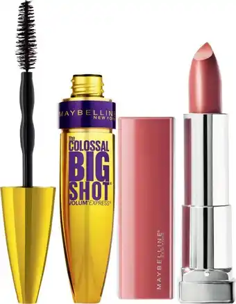 Coles Maybelline the Colossal Big Shot Volumu2019 Express Blackest Black Mascara 9.7mL or Color Sensational Made For All Lipstick 4 offer