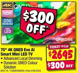 JB Hi-Fi 75" 4K QNED Evo Al Smart Mini LED TV offer