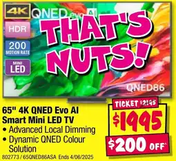 JB Hi-Fi 65" 4K QNED Evo Al Smart Mini LED TV offer