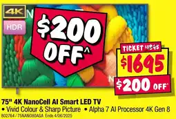 JB Hi-Fi 75" 4K NanoCell Al Smart LED TV offer