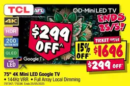 JB Hi-Fi 75" 4K Mini LED Google TV offer