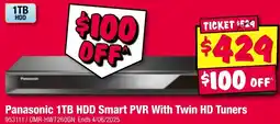 JB Hi-Fi Panasonic 1TB HDD Smart PVR With Twin HD Tuners offer