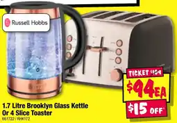 JB Hi-Fi 1.7 Litre Brooklyn Glass Kettle Or 4 Slice Toaster offer